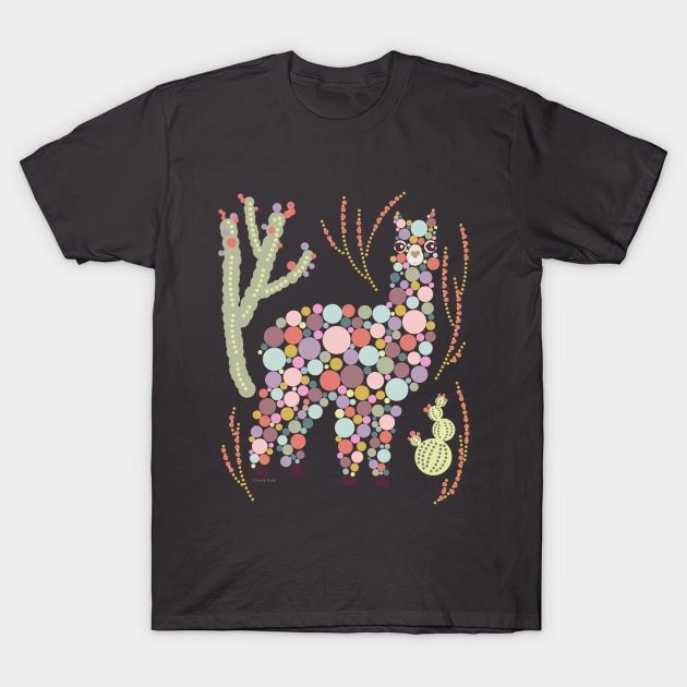 Pretty Alpaca Animal Dots Bubbles Circles Cactus Graphic Design T-Shirt by DoubleBrush